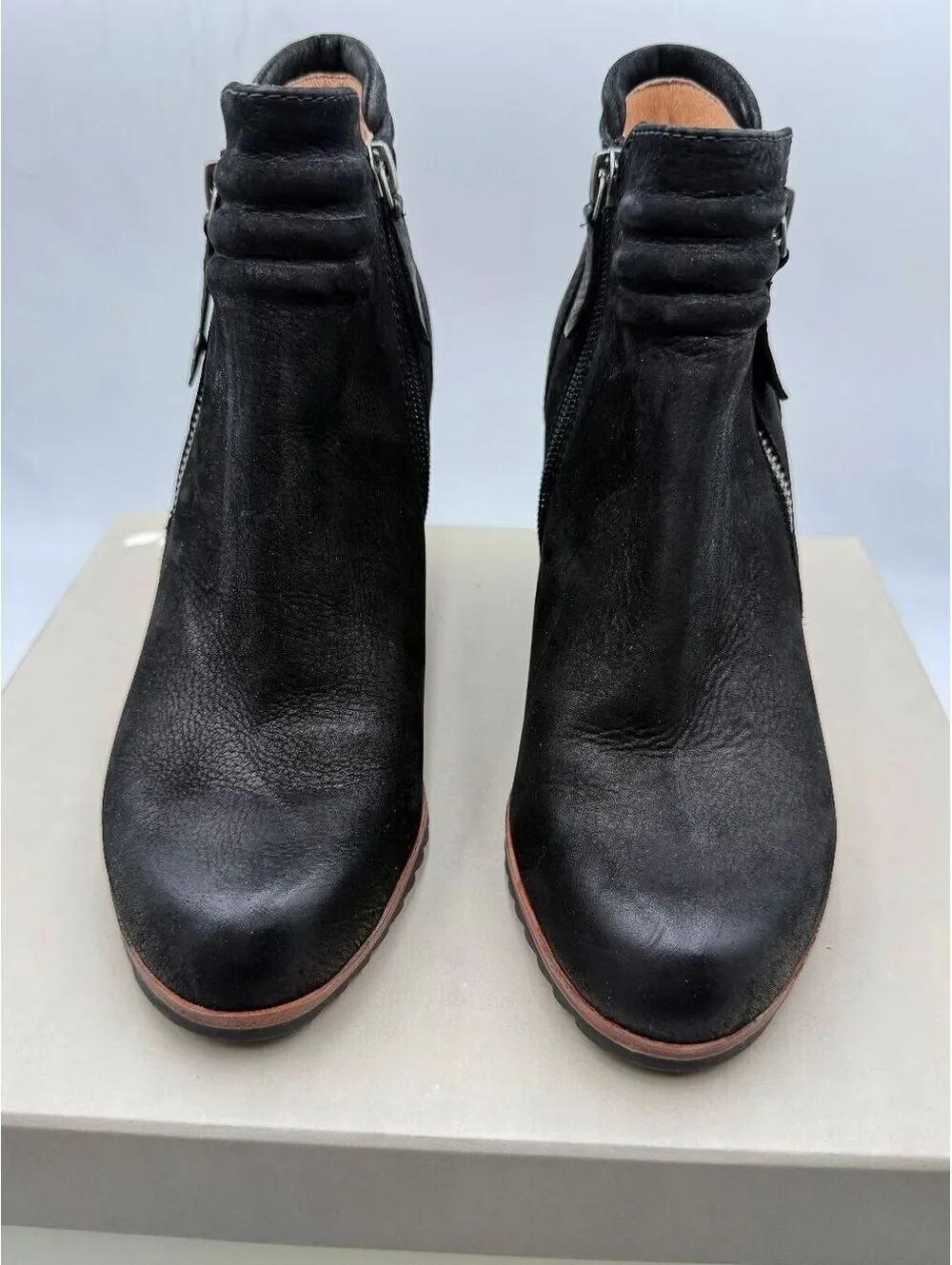 Biala Ashton Black Leather Wedge Ankle Boots Side Zip Size 37M US 6.5